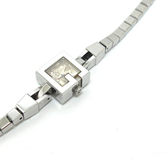 GUCCI 102 G Mini Square Chain quartz Wristwatch SS Silver